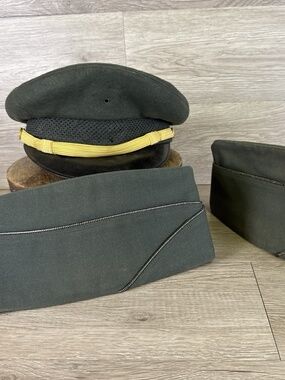 Vintage US Army Garrison Cap Uniform (2) Wool Ace Flight Uniform Hat WWII Era